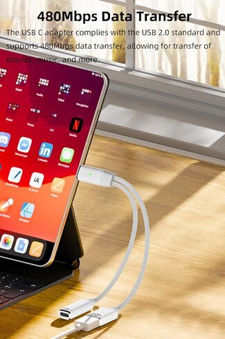 USB C to USB OTG Cable and Charger Adapter, 2-in-1 USB-C Splitter with 100W Fast Charging for iPhone 16/15 Series, iPad, MacBook, Galaxy S24/S23 and More in Kuwait