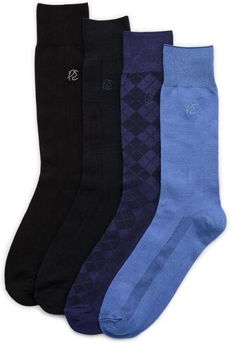 Perry Ellis Portfolio Bamboo Men's Socks, Soft and Breathable Stretch Fabric, Moisture-wicking, 4-pack, New Dark Ast, One Size in Saudi Arabia