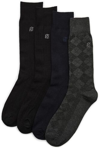 Perry Ellis Portfolio Bamboo Men's Socks, Soft and Breathable Stretch Fabric, Moisture-wicking, 4-pack, New Dark Ast, One Size in Saudi Arabia
