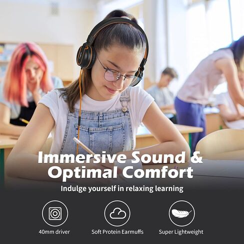 Kids Headphones, AILIHEN I35 On-Ear Headphones for School, Safe Volume 93dB, HD Mic Stereo Headphone for Kid Girls Children, Foldable Wired 3.5mm for Chromebook, Laptop, Computer, Tablet (Pink Purple) in Kuwait