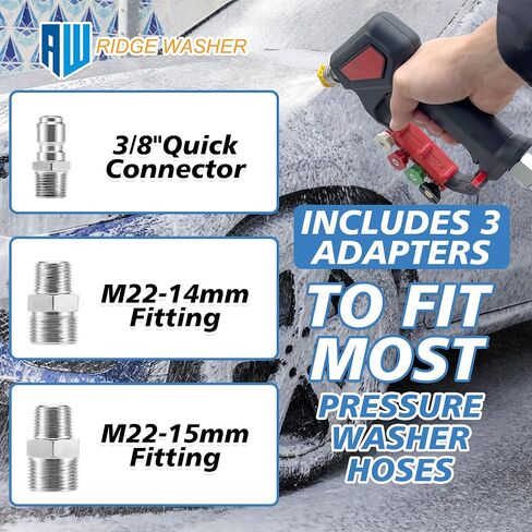 RIDGE WASHER Pressure Washer Gun Swivel, Power Washer Gun 5000 PSI with 1/4" Quick Connector, 12 GPM, 360°3/8 NPT Thread, M22-14mm and M22-15mm Fitting in Saudi Arabia