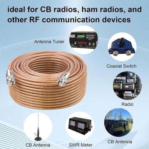 XRDS -RF 6FT RG8X Coaxial Cable with UHF Male PL259 Connectors, Solid Copper Core, Braided Shield, CB Cable for Ham Radio, HF Radio, and Communication Devices in Kuwait