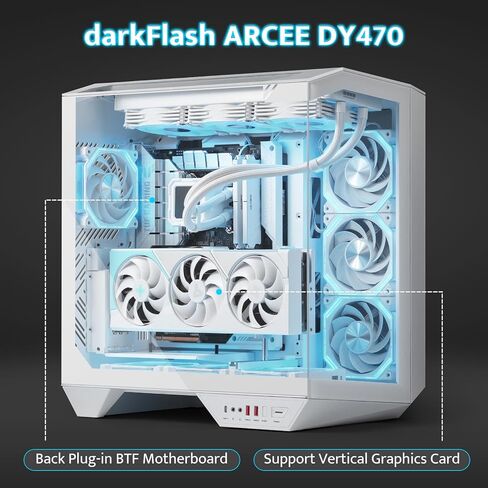 Darkflash Full-Away-Full-Aware Gaming PC ، لوحة الأم ذات الإضافات الخلفية ، الطابقات المزدوجة ، الزجاج البانورامي ، تصل إلى 2 × 360 مم ، RTX 40 متوافقة in Kuwait