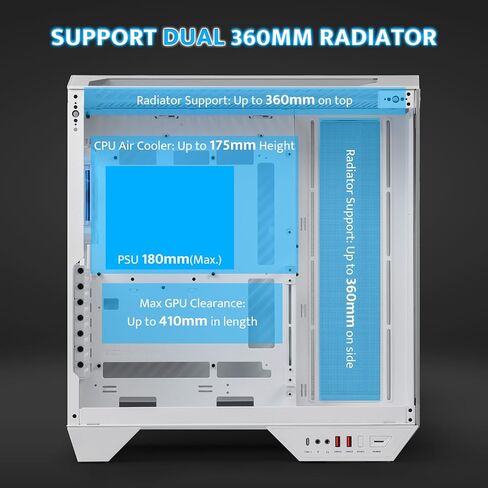 Darkflash Full-Away-Full-Aware Gaming PC ، لوحة الأم ذات الإضافات الخلفية ، الطابقات المزدوجة ، الزجاج البانورامي ، تصل إلى 2 × 360 مم ، RTX 40 متوافقة in Kuwait