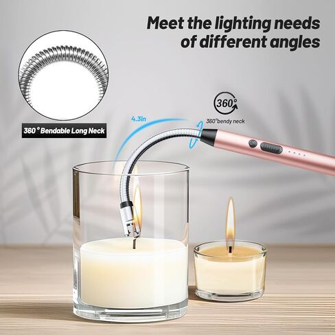 VEHHE Electric Lighter with 360° Flexible Neck, Flameless Windproof Long Candle Lighter with Led Battery Display, USB C Rechargeable Lighter with Hanging Hook for Gifts BBQ Fireworks (Black) in Kuwait