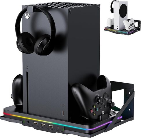 Wall Mount with Cooling Fan Charging Stand for Xbox Series X/S, Vertical Dual Controller Charger Station with 2 X 1100 mAh Rechargeable Battery for Xbox Console Accessories, 3 USB Ports, Headset Stand in Kuwait