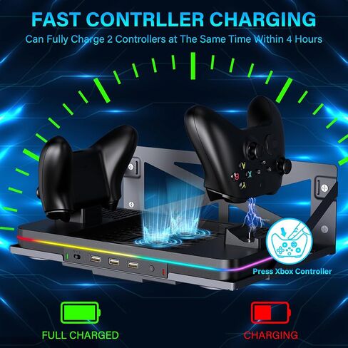 Wall Mount with Cooling Fan Charging Stand for Xbox Series X/S, Vertical Dual Controller Charger Station with 2 X 1100 mAh Rechargeable Battery for Xbox Console Accessories, 3 USB Ports, Headset Stand in Kuwait