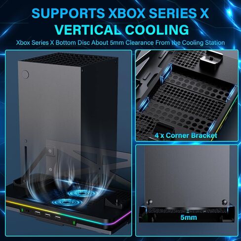 Wall Mount with Cooling Fan Charging Stand for Xbox Series X/S, Vertical Dual Controller Charger Station with 2 X 1100 mAh Rechargeable Battery for Xbox Console Accessories, 3 USB Ports, Headset Stand in Kuwait