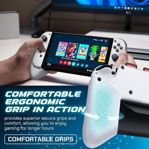 TNP Grip Case for Nintendo Switch OLED - Foldable Ergonomic Switch Grip with Slim, Lightweight, Comfortable Handle & 4 Game Card Slots Compatible with N-Switch OLED Model(2021) ONLY, Black in Saudi Arabia