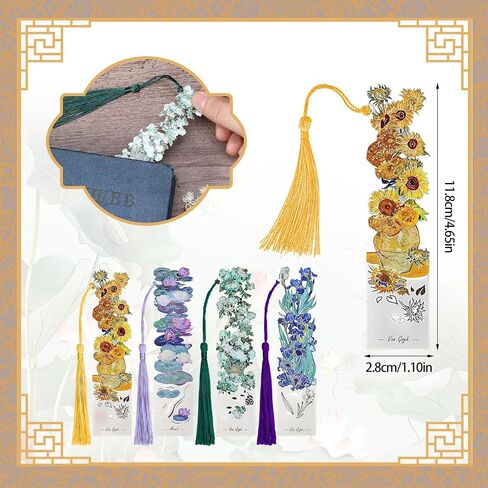 6pcs Metal Bookmarks with Tassel, Van Gogh Oil Painting Theme Vintage Bookmarks, Book Lover Gifts for Women, Golden Hollow Bookmarks, Fancy Aesthetic Bookmarks for Book Lovers, Stocking Stuffers in Saudi Arabia