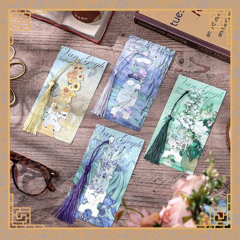 6pcs Metal Bookmarks with Tassel, Van Gogh Oil Painting Theme Vintage Bookmarks, Book Lover Gifts for Women, Golden Hollow Bookmarks, Fancy Aesthetic Bookmarks for Book Lovers, Stocking Stuffers in Saudi Arabia