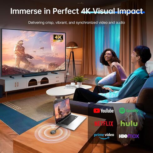 Aimibo USB C Wireless Transmitter and HDMI Receiver ، 2.4/5g HDMI Wireless Extender 165ft/50m ، فيديو/صوت لـ MacBook ، Surface ، I-pad ، i-phone 15 ، مربع التلفزيون ، الكاميرا ، جهاز العرض ، HDTV in Kuwait