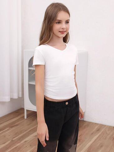 تي شيرت للفتيات من SOLY HUX مكون من 3 قطع صيفية مكشكشة وأكمام قصيرة ورقبة على شكل حرف V تي شيرت أساسي مناسب ملابس لطيفة in Kuwait