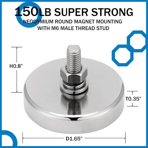 Therwen 10 Pcs 150 lb Powerful Neodymium Round Magnets Neodymium Magnet with M6 Male Threaded Stud, Heavy Duty Magnets with Nut and Washer for Lighting, Camera, Brackets Other Equipment in Kuwait