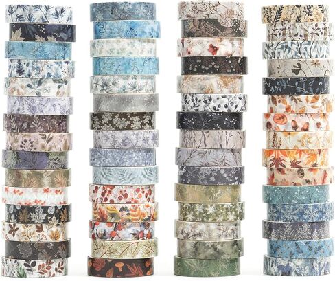 YUBX Flowers Washi Tape Set 60 Rolls Floral Patterns Decorative Skinny Blooms Masking Tapes for Arts, DIY Crafts, Journals, Planners, Scrapbook, Wrapping in Saudi Arabia
