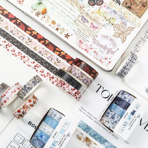 YUBX Flowers Washi Tape Set 60 Rolls Floral Patterns Decorative Skinny Blooms Masking Tapes for Arts, DIY Crafts, Journals, Planners, Scrapbook, Wrapping in Saudi Arabia