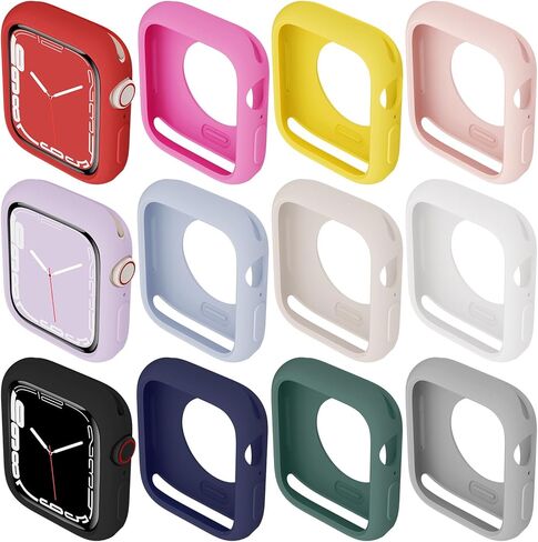 XYF [12 Pack Compatible for Sport Apple Watch Case 46mm Series 10, Silicone Soft Bumper Face Cover for iWatch Series 10 9 8 7 6 SE 5 4 3 2 1 Ultra [NO Screen Protector] (12pack, 46) in Kuwait