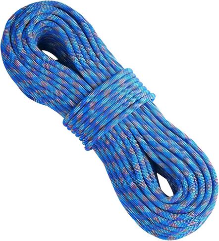 VEVOR 10.2mm Dynamic Climbing Rope, 40M(131ft) Outdoor Rock Climbing Rope 25KN Breaking Tension, Stretchable Fiber Rope with Steel Snap Hooks for Escape, Rappelling, Fire Rescue, Blue in Kuwait
