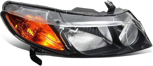 Auto Dynasty HO2520110 Factory Style Halogen Headlight Lamp Compatible with Honda Civic Sedan 2006-2011, Driver Left Side, Black Housing Amber Corner in Saudi Arabia