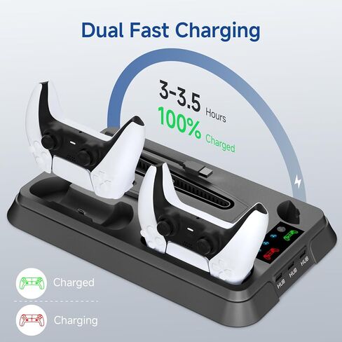 محطة تبريد PS5 ، PS5 Pro Stand لـ PS5 Pro/Slim/PS5 ، تمت ترقيتها إلى حامل PS5 Pro Pertical ، وبرودة 3 مستويات و 3 Hubs مع Dual Charging Dock لوحدة التحكم PS5 ، وحامل سماعات الرأس لـ PlayStation 5 in Saudi Arabia