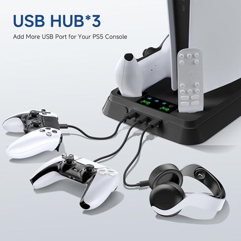 محطة تبريد PS5 ، PS5 Pro Stand لـ PS5 Pro/Slim/PS5 ، تمت ترقيتها إلى حامل PS5 Pro Pertical ، وبرودة 3 مستويات و 3 Hubs مع Dual Charging Dock لوحدة التحكم PS5 ، وحامل سماعات الرأس لـ PlayStation 5 in Saudi Arabia
