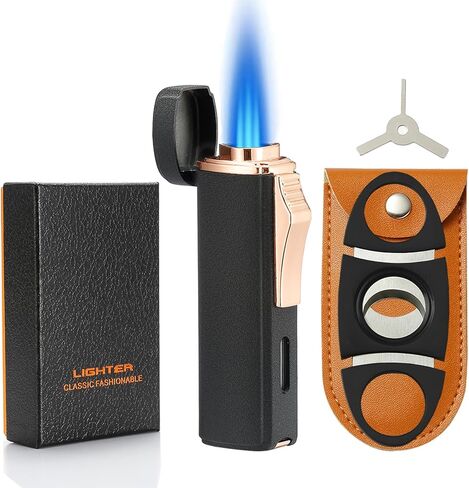 420 Carbon Steel 𝐂𝐮𝐭𝐭𝐞𝐫 ومجموعة هدايا أخف وزنا ، مدمجة 𝐏𝐮𝐧𝐜𝐡 ، ثلاثية طائرة من الشعلة ذات الشعلة الصغيرة ، أخف وزنا قابلة لإعادة الملء ، رمادي. (تباع بدون غاز) in Kuwait