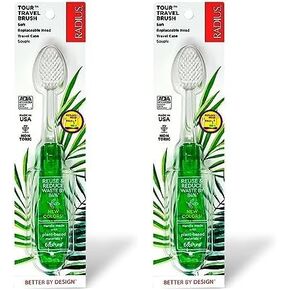 RADIUS Tour Travel Brush & Case with Replaceable Brush Head ADA Accepted Toothbrush Improve Gum Health - Blue - Pack of 1
