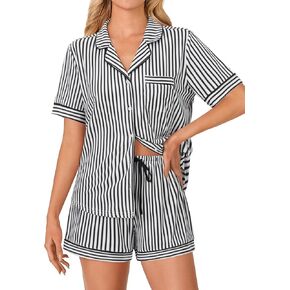 LYANER Women's Pajama Sets Striped Button Down Pj Set Sleepwear Shirt and Shorts Two Piece Lounge Sets