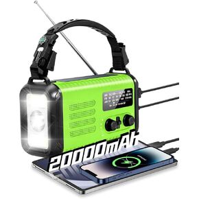 راديو الطوارئ ، الراديو الشمسي 74000MWH ، راديو Hand Crank ، NOAA AM FM Weather Radio ، 3 طرق شحن ، بطارية البوليمر ، مصباح يدوي ومصباح SOS ، شاحن الهاتف لإعصار الطوارئ