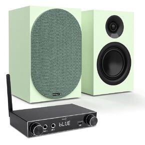 5.25-inch Passive Book Shelf Speakers, Studio Monitor Speakers with 2-Channel Mini Pro Stereo Speaker Receiver, Bluetooth Compatible, Avocado Green, Pair