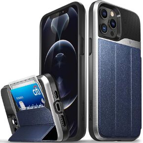 VENA vCommute Wallet Case Compatible with Apple iPhone 12 Pro Max (6.7"-inch), (Military Grade Drop Protection) Flip Leather Cover Card Slot Holder with Kickstand - Space Gray