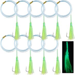 Fishing Bait Rigs Pre-Tied Long Mouth Luminous Squid Skirts with 2M Mono Line Flasher Rig Hook Anti-bite Octopus Skirt Lure Fishing Rig Jigging Lures Bait Saltwater Fishing EEL Lure Mackerel Herring