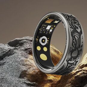 Smart Ring - Fitness Tracker with Sleep Monitor, Pedometer & 20+ Exercise Modes, IP68 Waterproof, USB Rechargeable, Stainless Steel Retro-Fashion (Black) (10#19.9mm) in Saudi Arabia