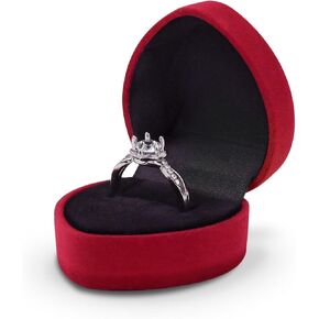 Ring Box, Velvet Ring Storage Box Exquisite Ring Jewelry Box with Heart Shaped, Single-seat Ring Gift Box for Proposals, Engagements, Weddings (red)