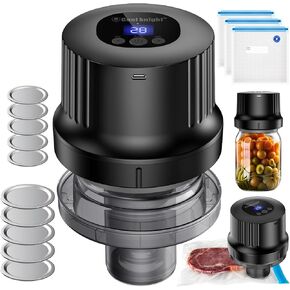 COOL KNIGHT Electric Mason Jar Vacuum Sealer Kit, Upgraded Automatic 3 In 1 Vacuum Sealer for Jars, Jar Vacuum Sealer for Food Storage Fermentation, with Wide Mouth Regular Mason Lids, Vacuum Bags