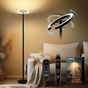 GLOWRIUM-H3B LED Floor Lamp with Remote, Eye-Care Reading Light with 4 Color Temperatures, 71 Inch Tall Standing Lamp with Stepless Dimmable for Living Room, Modern Bedroom Lamp with Timer Function