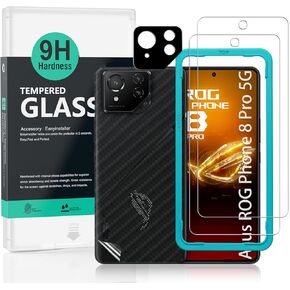 Ibywind 2 Pack Screen Protector For Asus ROG Phone 8 Pro 5G 6.78",9H Hardness Tempered Glass,With 1Pc Camera Lens Protector,1Pc Back Carbon Fiber Film