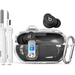 Secure Lock Case for Beats Solo Buds, Clear Case with 3-in-1 Cleaner Kit, Keychain, Soft TPU Full Protective Case Cover for Beats Solo Buds Wireless Bluetooth Earbuds 2024