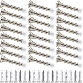 60 Pcs Spring Door Stopper Bulk 3-1/8 Wall Mounted Stainless Steel Spring Door Stops Heavy Duty Flexible Door Stopper with Rubber Bumper Tips Screw in Door Stoppers Wall Protector for Office Home
