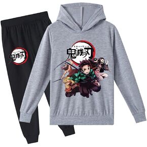 D.O.T Boys Girls Anime Slayer Tracksuit Pullover Hoodie Jogging Pants Set 2 Pieces Sweatshirt for Kids 2-15Years (US, Age, 9 Years, 10 Years, Grey)