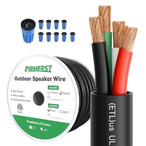 FIRMERST 16/4 Outdoor Speaker Wire 100 Feet Pure Copper Direct Burial with Waterproof Connectors