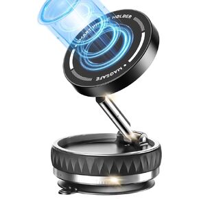 Upgraded 360° Adjustable Vacuum Magnetic Suction Cup Phone Mount，Battery-Free， Hands-Free Magnetic Cell Phone Holder for Car/Gym/Mirror/Dashboard, Compatible with Magsafe iPhone(Black)