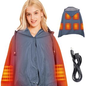 DUKUSEEK Waterproof Heated Blanket, 5V Electric Outdoor Fleece Blanket with Hood, Windproof Stadium Mat for Camping, Picnic, Sports, Football, Concerts, 57'' x 36'',Black NO Battery NO Charger
