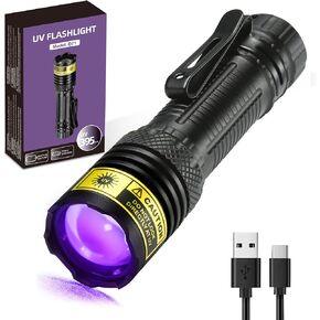 DARKDAWN UV Flashlight 395nm Black Light Mini USB Rechargeable Ultraviolet LED Blacklight Woods Lamp Powerful Fluorescent Portable Detector for Pet Urine Stains, Scorpions, Resin Curing