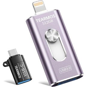 512GB USB Flash Drives for Phone, iPhone Memory Storage Stick for Photos and Videos, Compatible with iPhone iPad Android PCs, No App Required Plug & Play (Dark Blue)