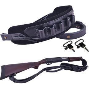Top-Grain Leather Gun Sling Rifle Strap with Shell Holder for .30-06 .30-30 .45-70 .38/357 .22LR 12GA 20GA