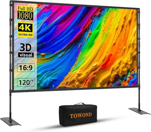 TOWOND Projector Screen and Stand 120 inch Outdoor Projector Screen | Portable Movie Screen, 16:9 4K Front Rear Projection Screen, with Carry Bag, Wrinkle-Free Design, for Home Backyard Theater in Saudi Arabia