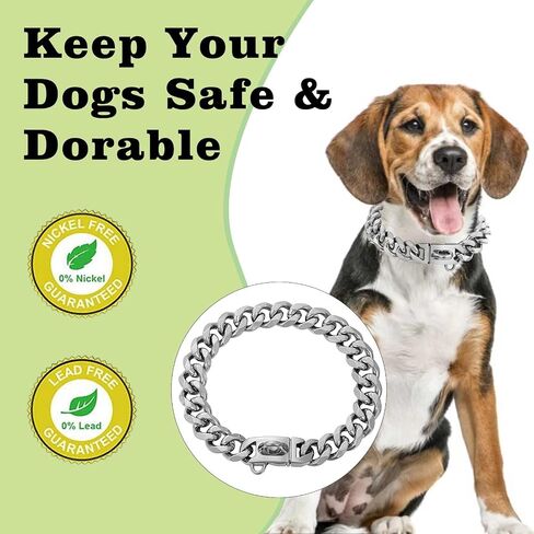 Stainless Steel Silver Gold Dog Collars with Safety Buckle Lock,18K Cuban Link Chain Training Collar,15MM Strong Dog Necklace Heavy Duty Chew Proof for Small Medium Large Dog in Saudi Arabia