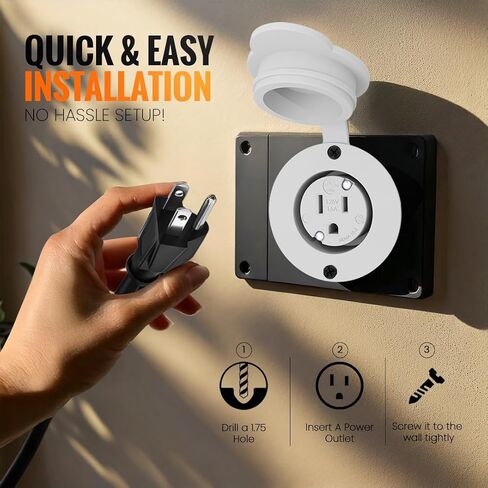 15A Weatherproof Outdoor Power Outlet by Journeyman-Pro 15 Amp 125 Volt NEMA 5-15R Receptacle Kit with Integrated 20" Extension Cord + Waterproof Rubber Cover (GCR1-BLACK) in Kuwait