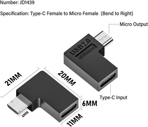 4Packs Micro USB 2.0 Connector Micro USB Male to USB C Female 90/180 Degree Angled Connector Adapter for Charging or Data Transfer,(5V2A) 10W 480Mbps in Kuwait
